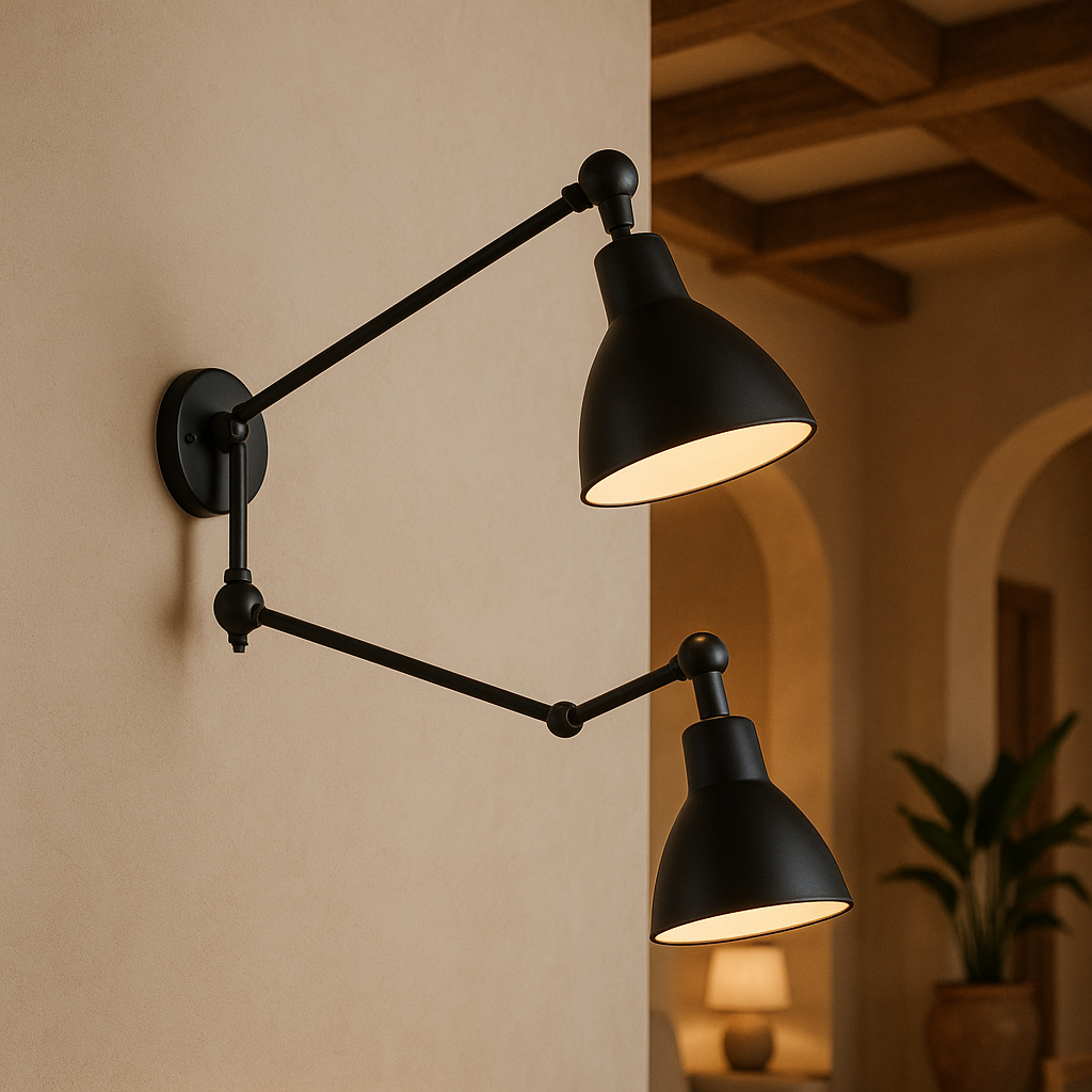 Aplique de Pared de Doble Brazo en Metal Negro Mate