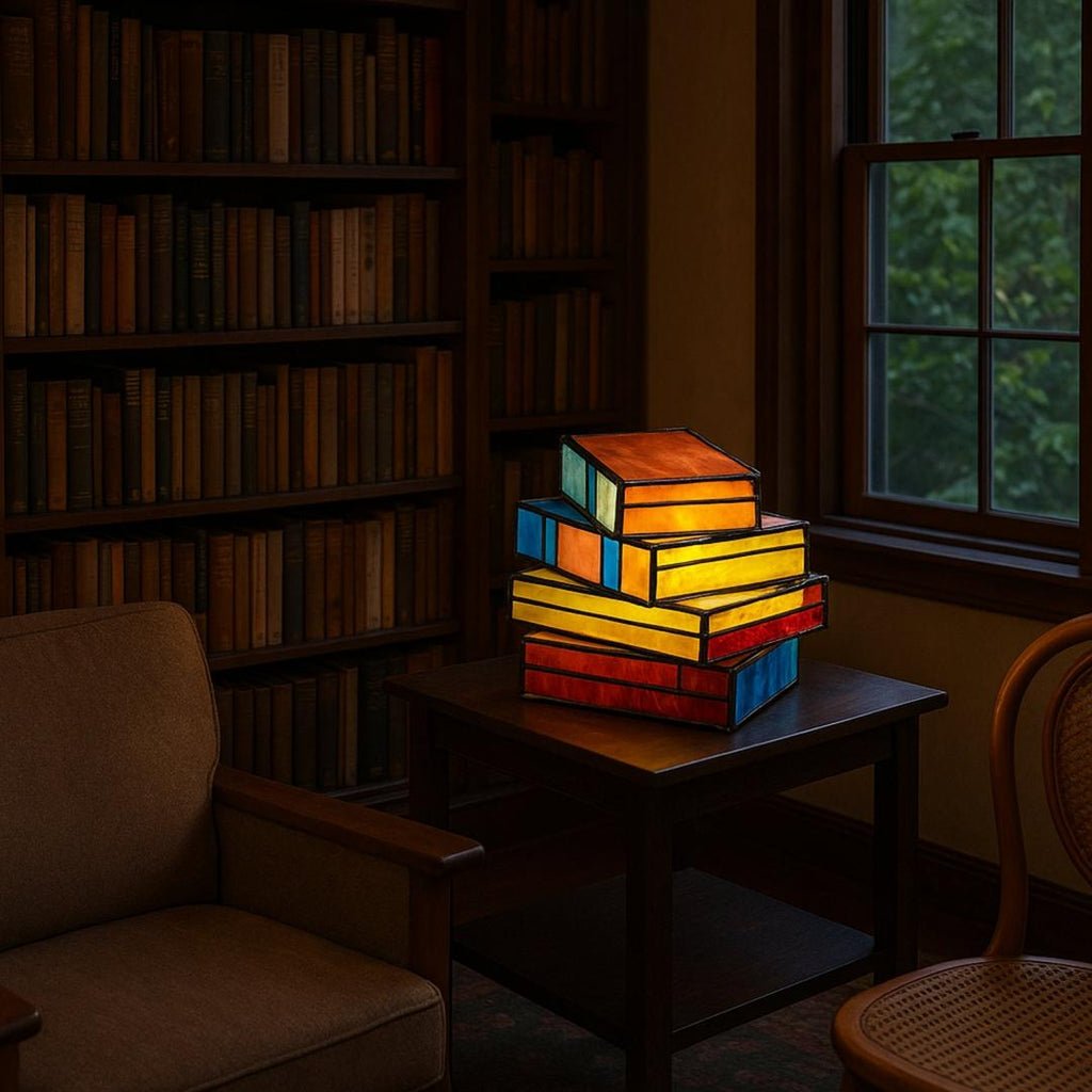Lámpara En Forma De Libro De Vidrio De Color | Artística
