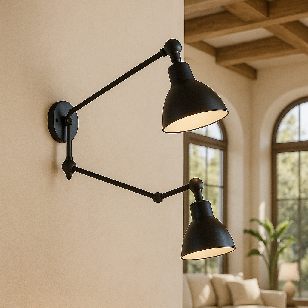 Aplique de Pared de Doble Brazo en Metal Negro Mate