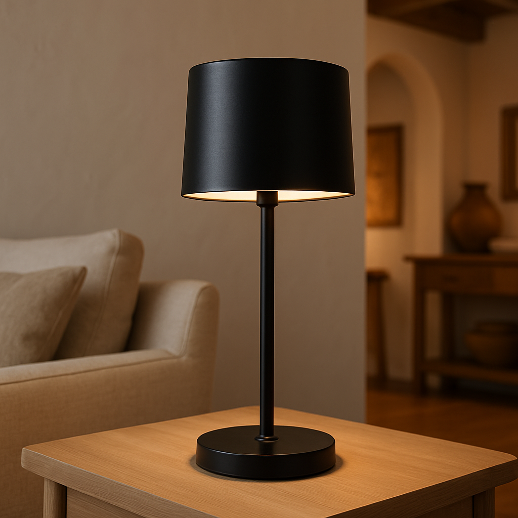 Lámpara de Mesa de Metal Negro con Pantalla Cilíndrica