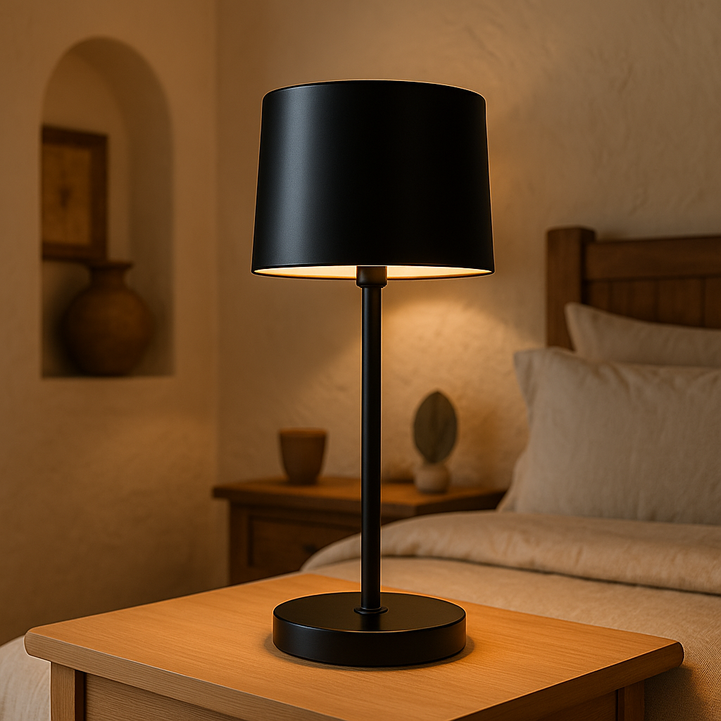 Lámpara de Mesa de Metal Negro con Pantalla Cilíndrica