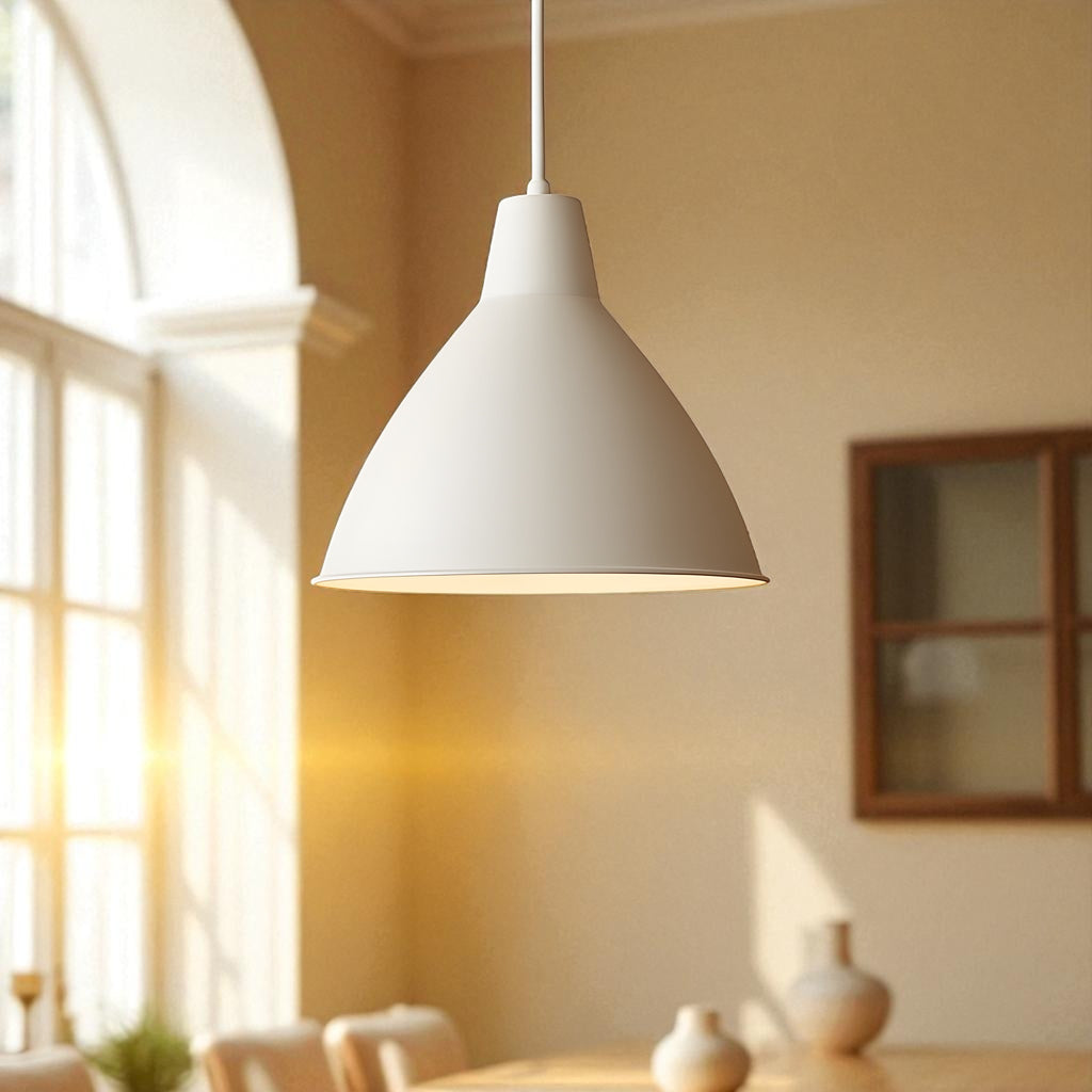 Lámpara Colgante Cónica de Metal Blanco