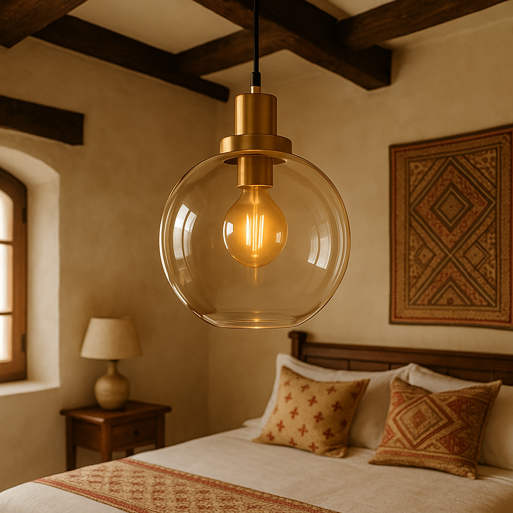 Lámpara Colgante con Globo de Vidrio y Acabado en Latón