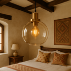 Lámpara Colgante con Globo de Vidrio y Acabado en Latón