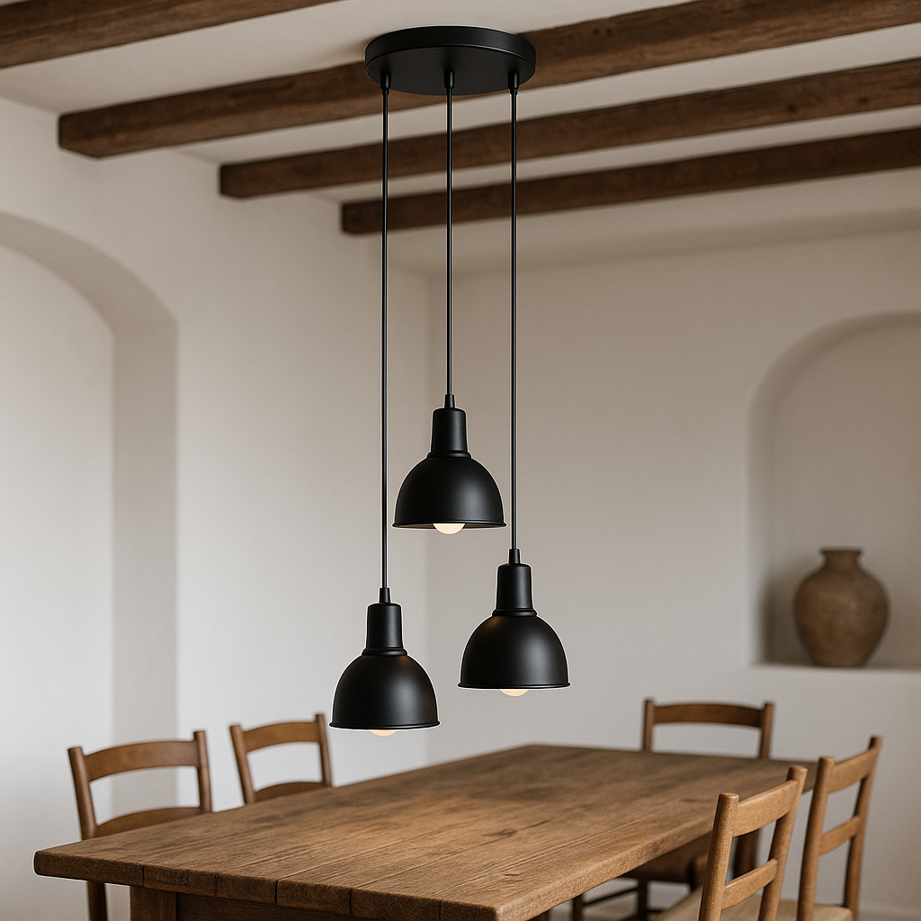 Lámpara Colgante Minimalista Triple de Metal Negro