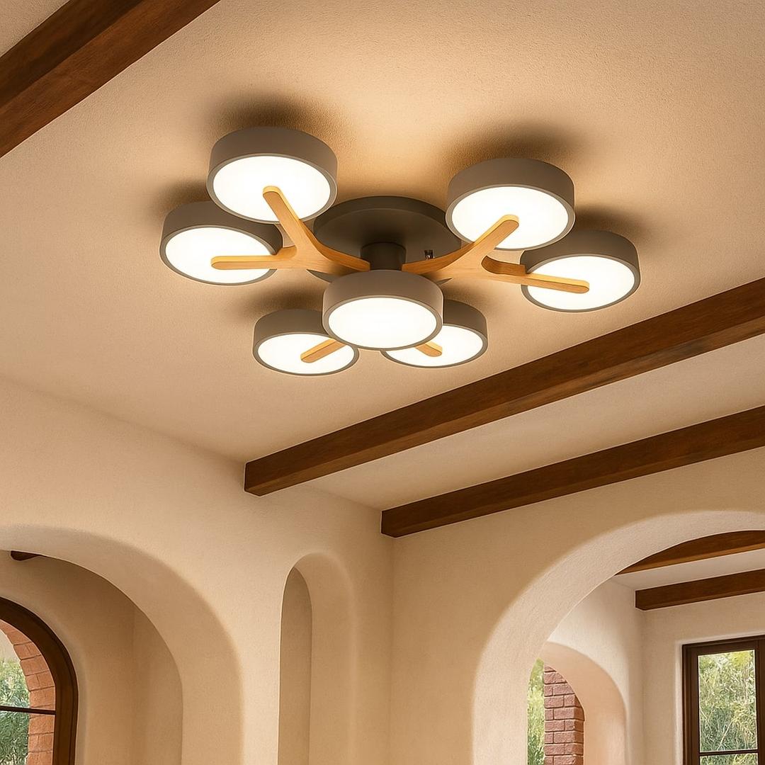 Lámpara De Techo Redonda De Madera | Moderna