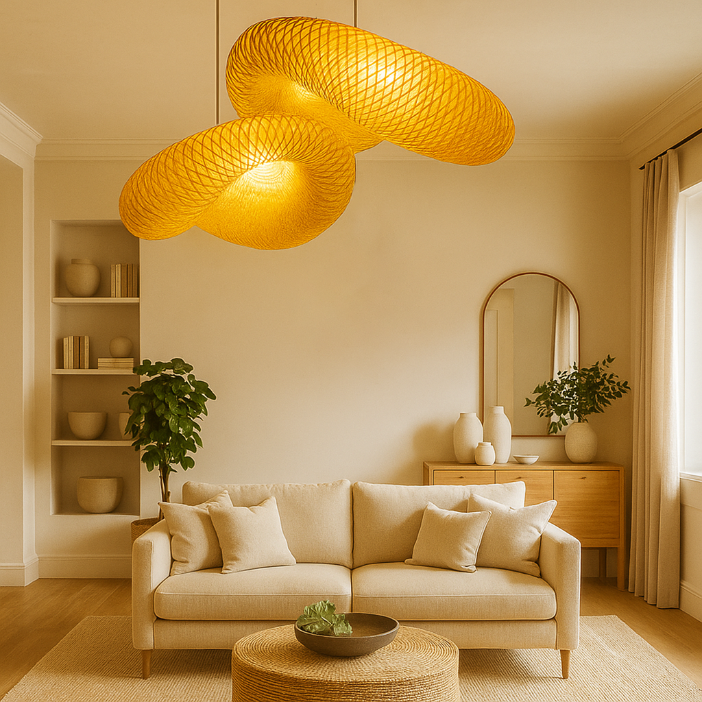 Lámpara Colgante de Bambú Tejido | Diseño Artesanal Natural