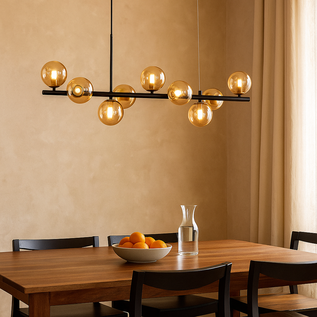 Lámpara Colgante Moderna De Vidrio Y Hierro | Altura Ajustable