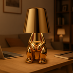 Golden Table Lamp with Sitting Figure | Artistic Decoration