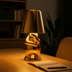 Golden Table Lamp with Sitting Figure | Artistic Decoration