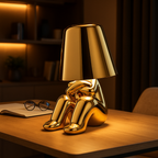 Golden Table Lamp with Sitting Figure | Artistic Decoration