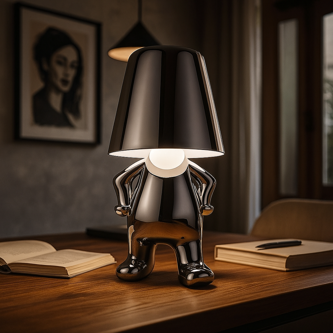 Lámpara de Mesa Dorada con Figura Sentada | Decoración Artística