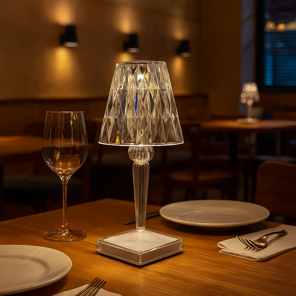 Lámpara de Mesa de Cristal con Forma de Diamante | Luz LED Decorativa