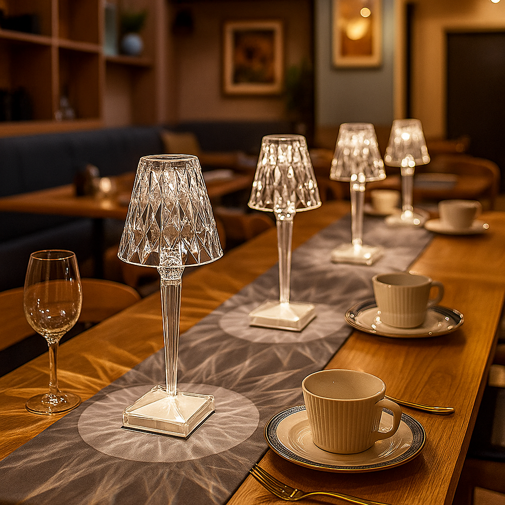 Lámpara de Mesa de Cristal con Forma de Diamante | Luz LED Decorativa