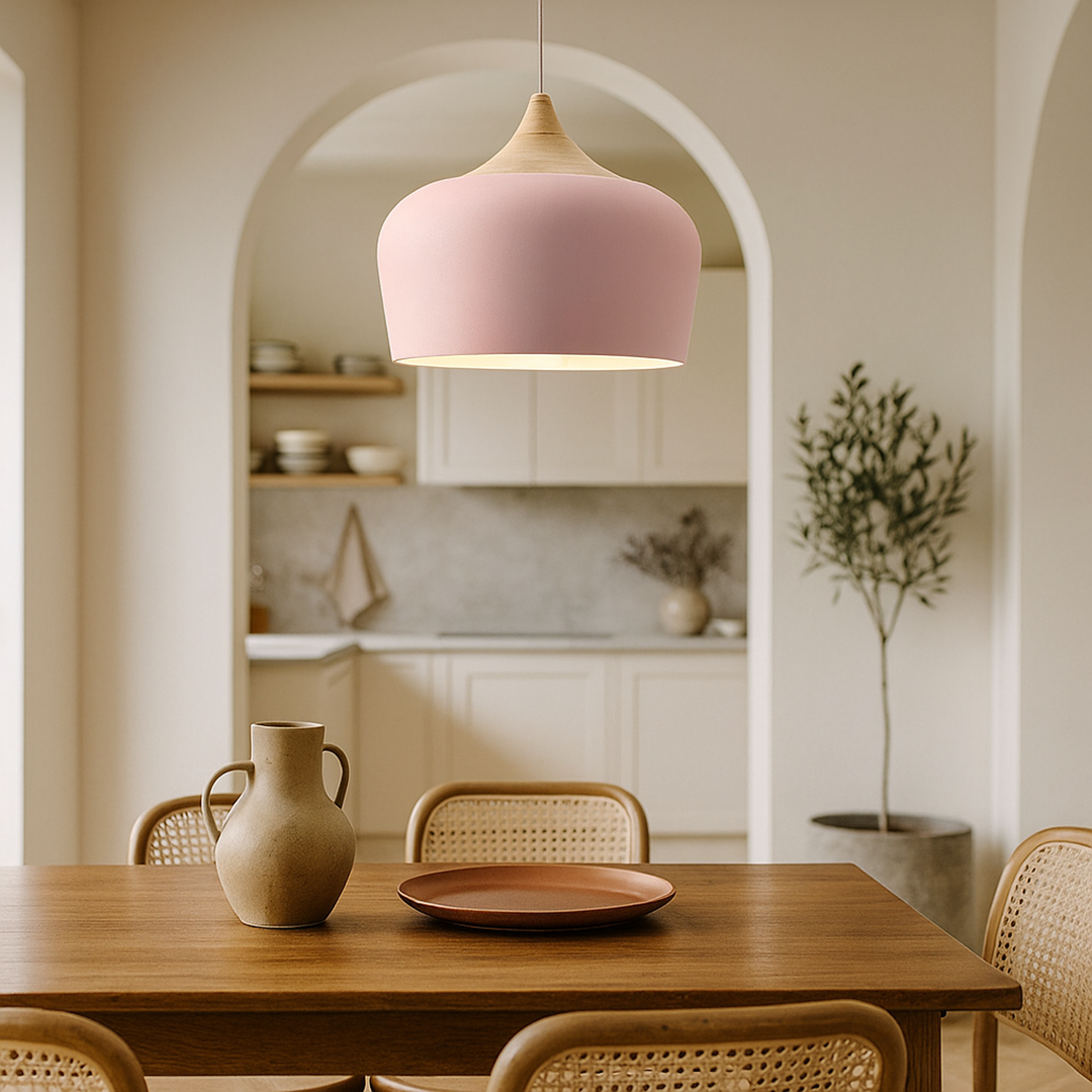 Hanging Ceiling Lamp of Metal and Wood | Soft Tones