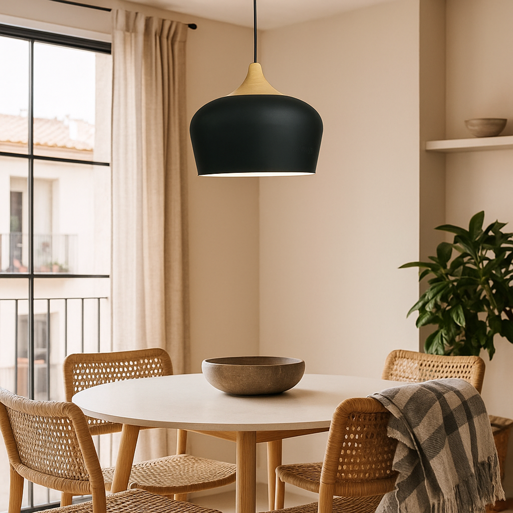 Lámpara de Techo Colgante de Metal y Madera | Tonos Suaves