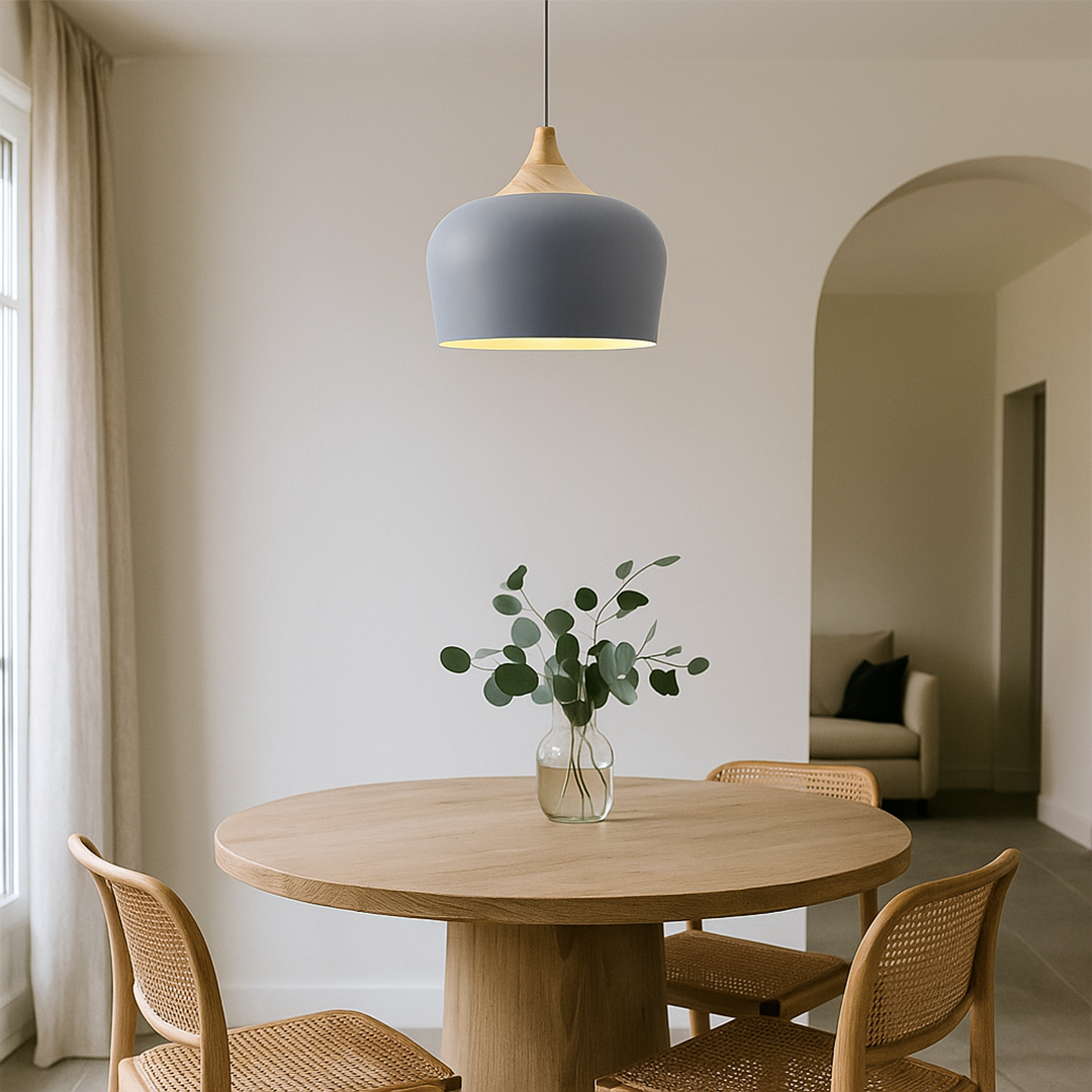 Hanging Ceiling Lamp of Metal and Wood | Soft Tones