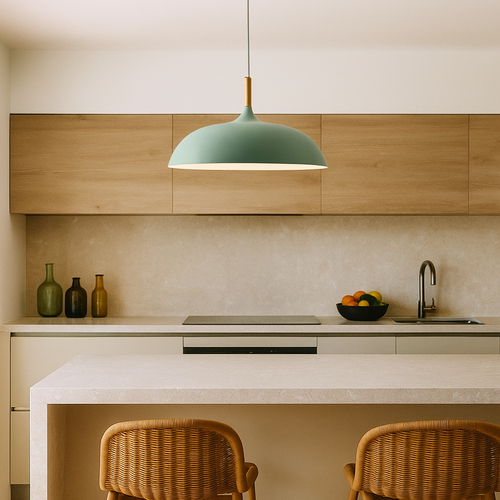 Lámpara de Techo Colgante de Metal y Madera | Tonos Suaves