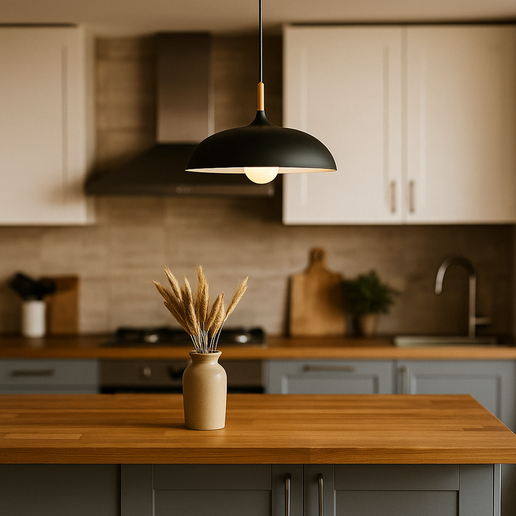 Lámpara de Techo Colgante de Metal y Madera | Tonos Suaves