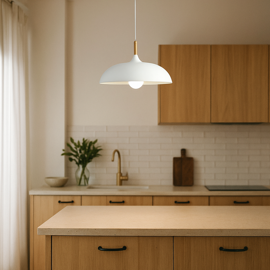 Lámpara de Techo Colgante de Metal y Madera | Tonos Suaves