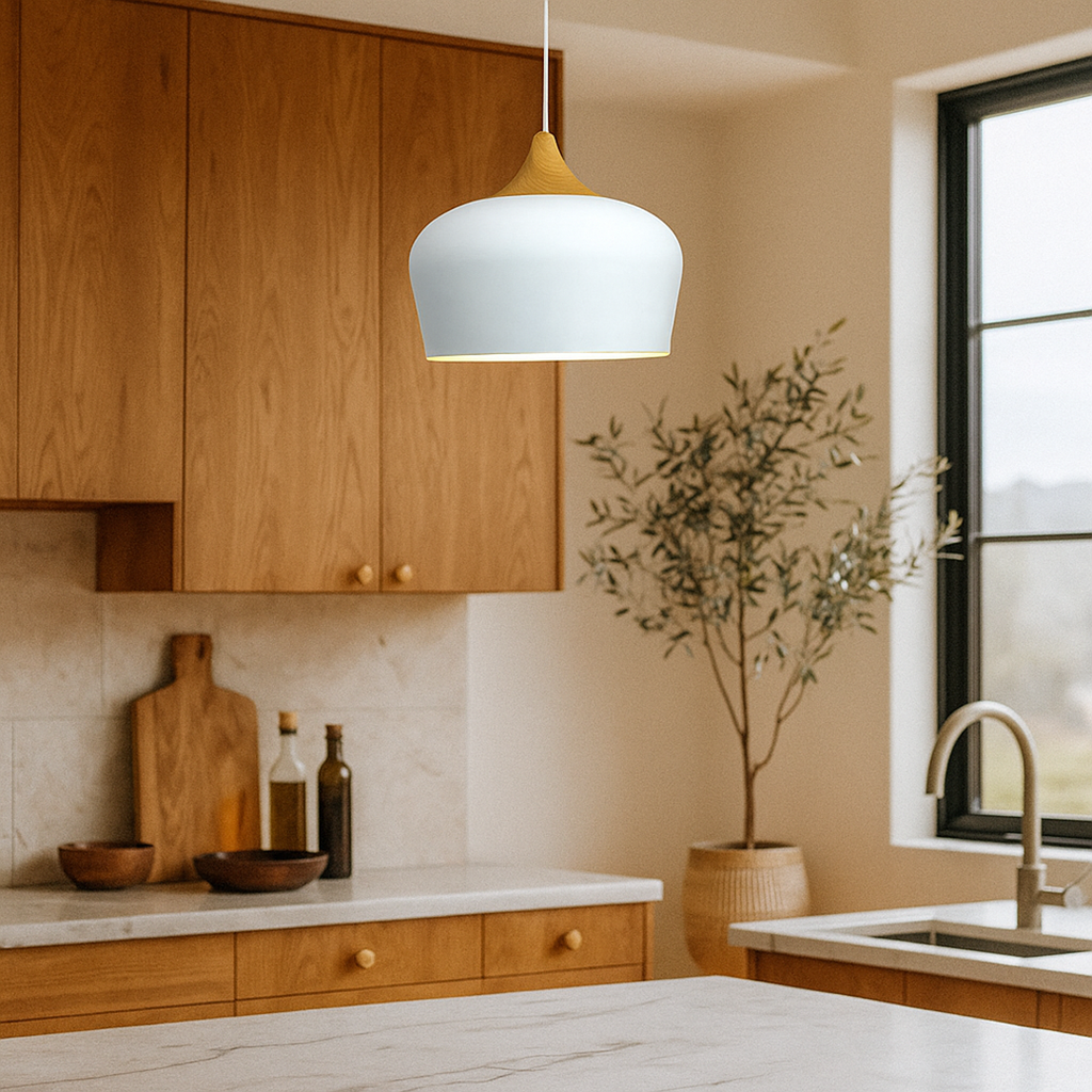 Lámpara de Techo Colgante de Metal y Madera | Tonos Suaves