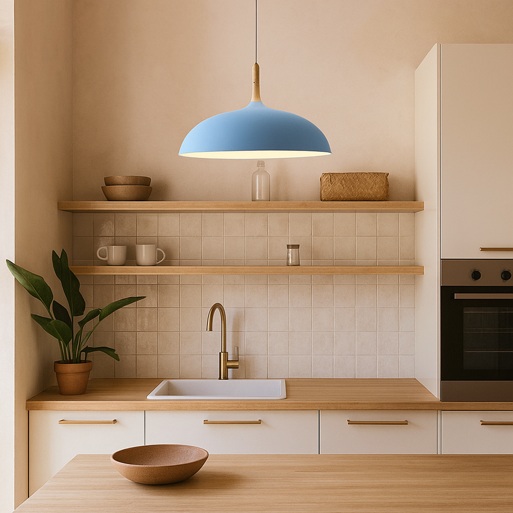 Lámpara de Techo Colgante de Metal y Madera | Tonos Suaves