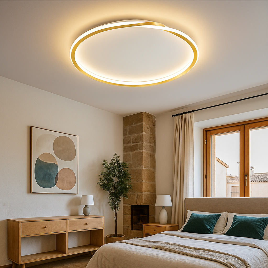 Lámpara de Techo LED Redonda de Hierro y Acrílico | Para Dormitorio