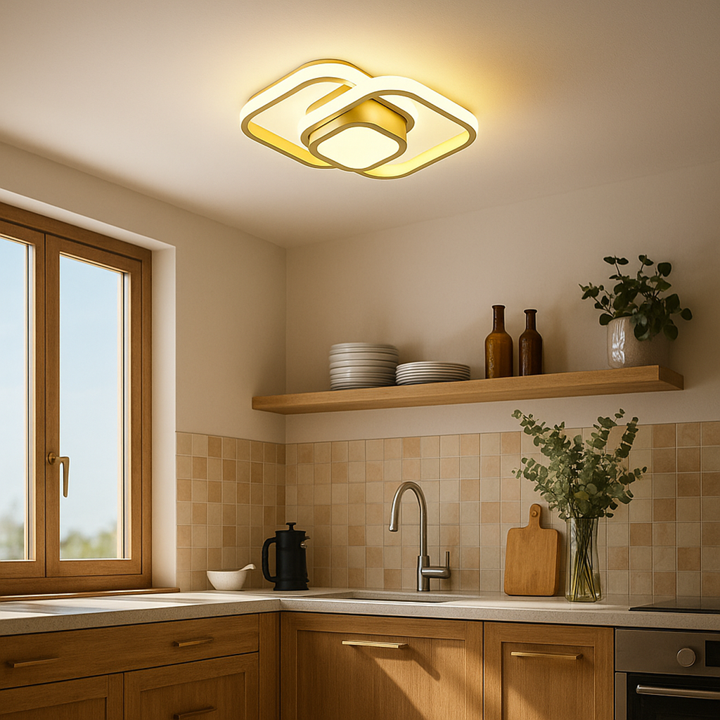 Lámpara de Techo LED de Lujo de Metal y Acrílico | Doble Anillo