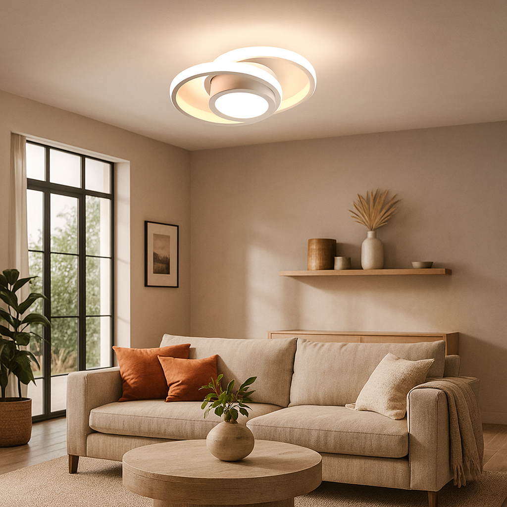 Lámpara de Techo LED de Lujo de Metal y Acrílico | Doble Anillo