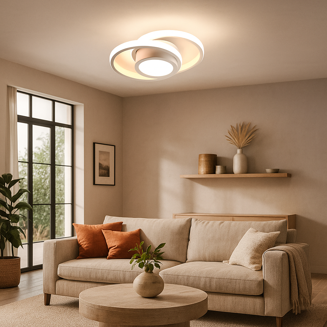 Lámpara de Techo LED de Lujo de Metal y Acrílico | Doble Anillo