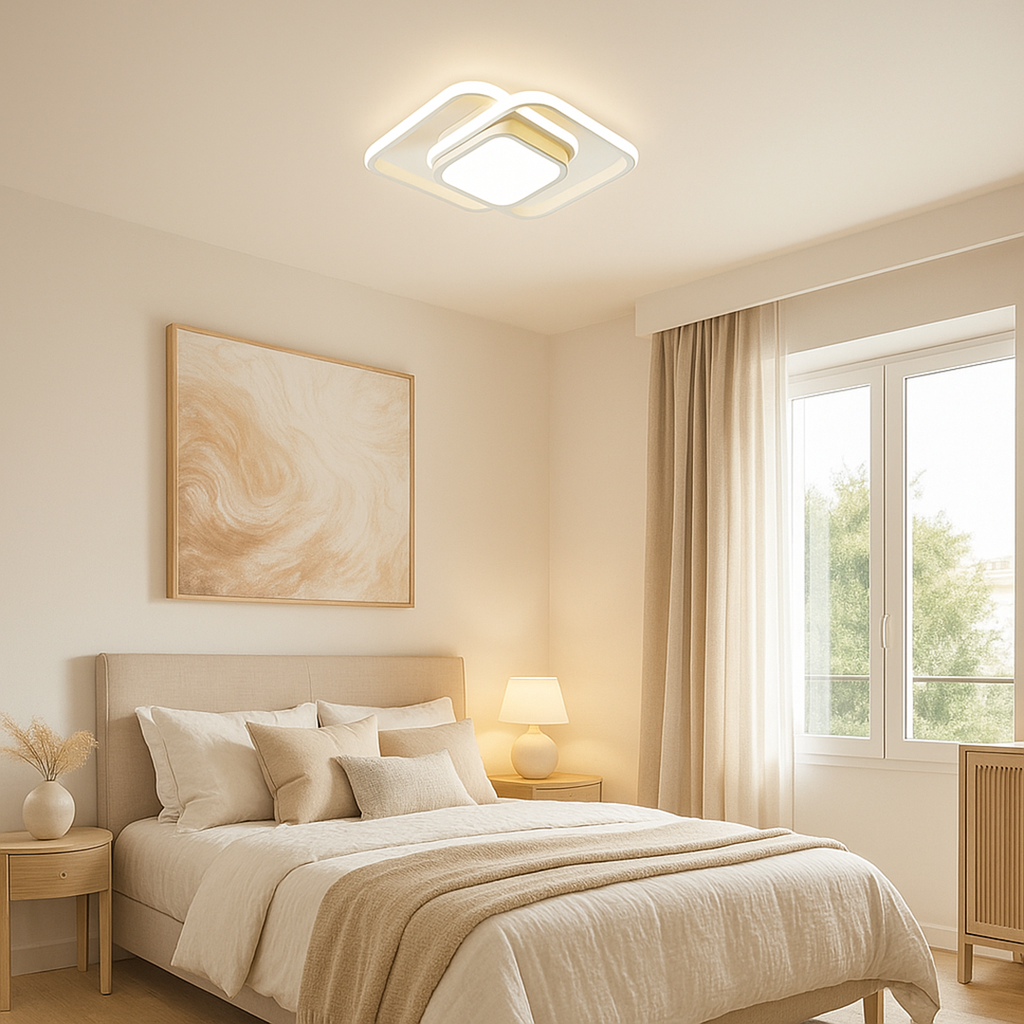 Lámpara de Techo LED de Lujo de Metal y Acrílico | Doble Anillo