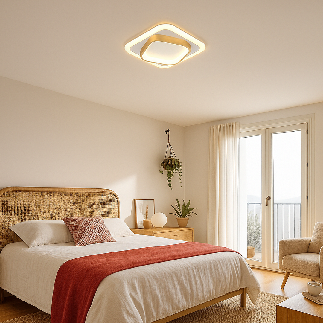 Lámpara de Techo Cuadrada de Aluminio | Luz LED Dorada