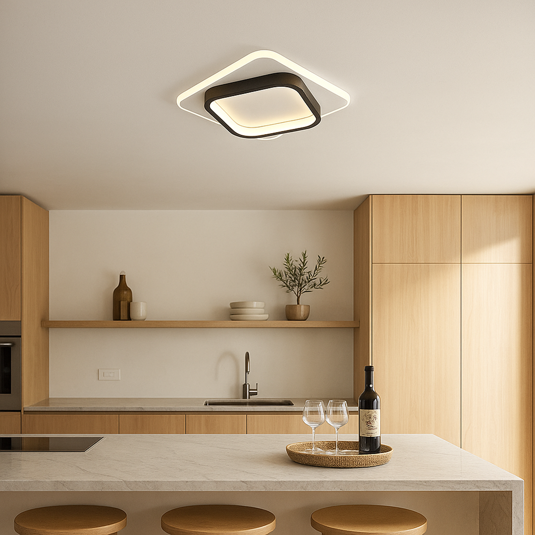 Lámpara de Techo Cuadrada de Aluminio | Luz LED Dorada