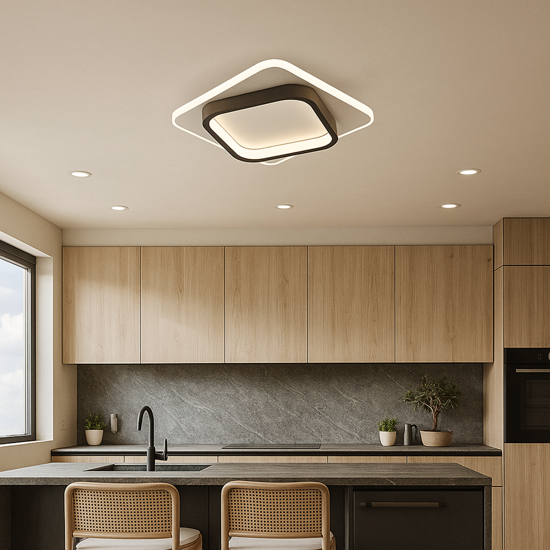 Lámpara de Techo Cuadrada de Aluminio | Luz LED Dorada