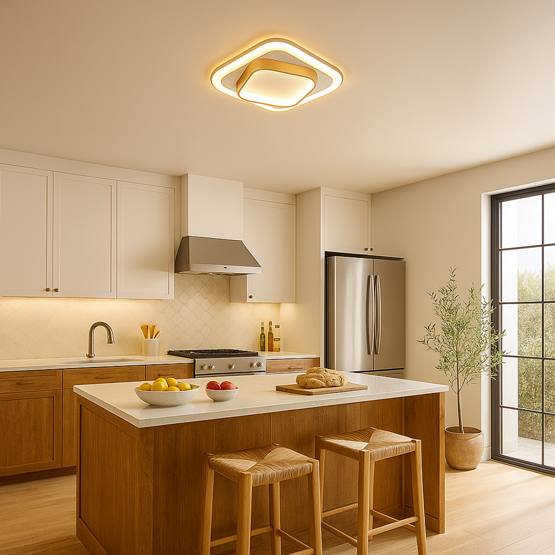 Lámpara de Techo Cuadrada de Aluminio | Luz LED Dorada