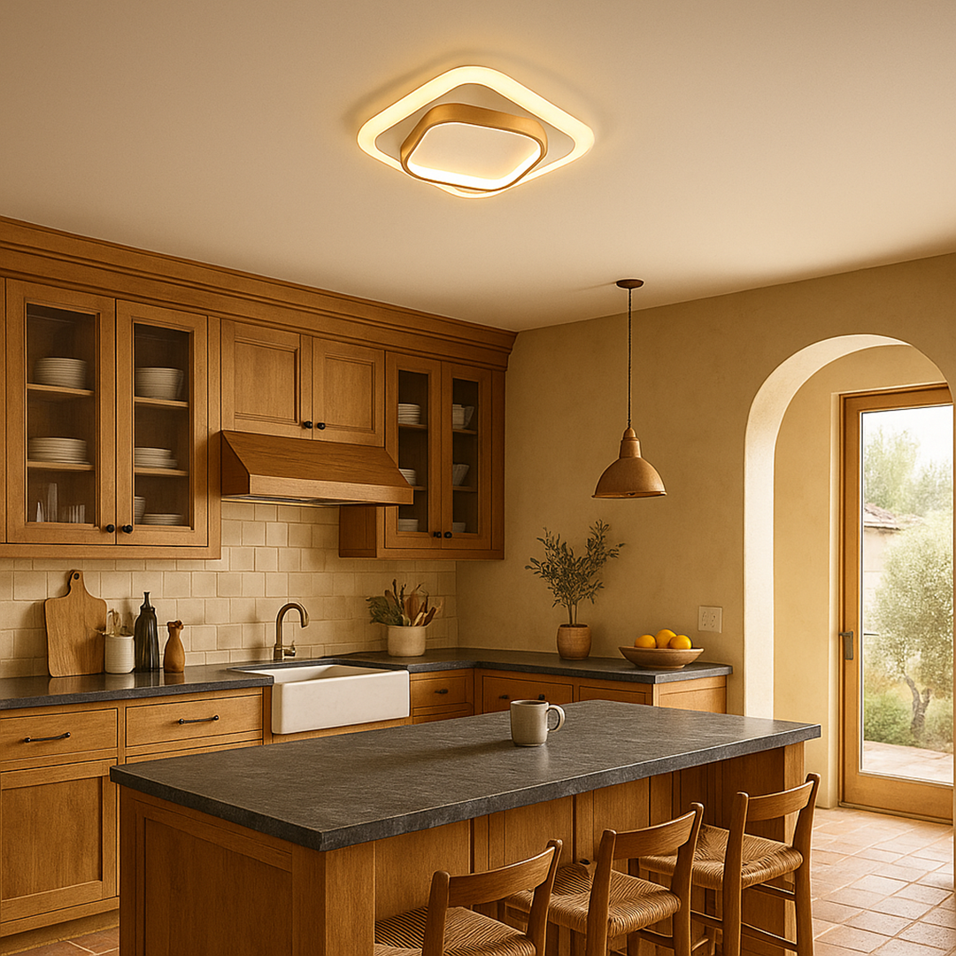 Lámpara de Techo Cuadrada de Aluminio | Luz LED Dorada