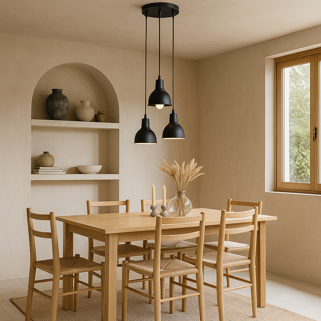 Lámpara Colgante Minimalista Triple de Metal Negro