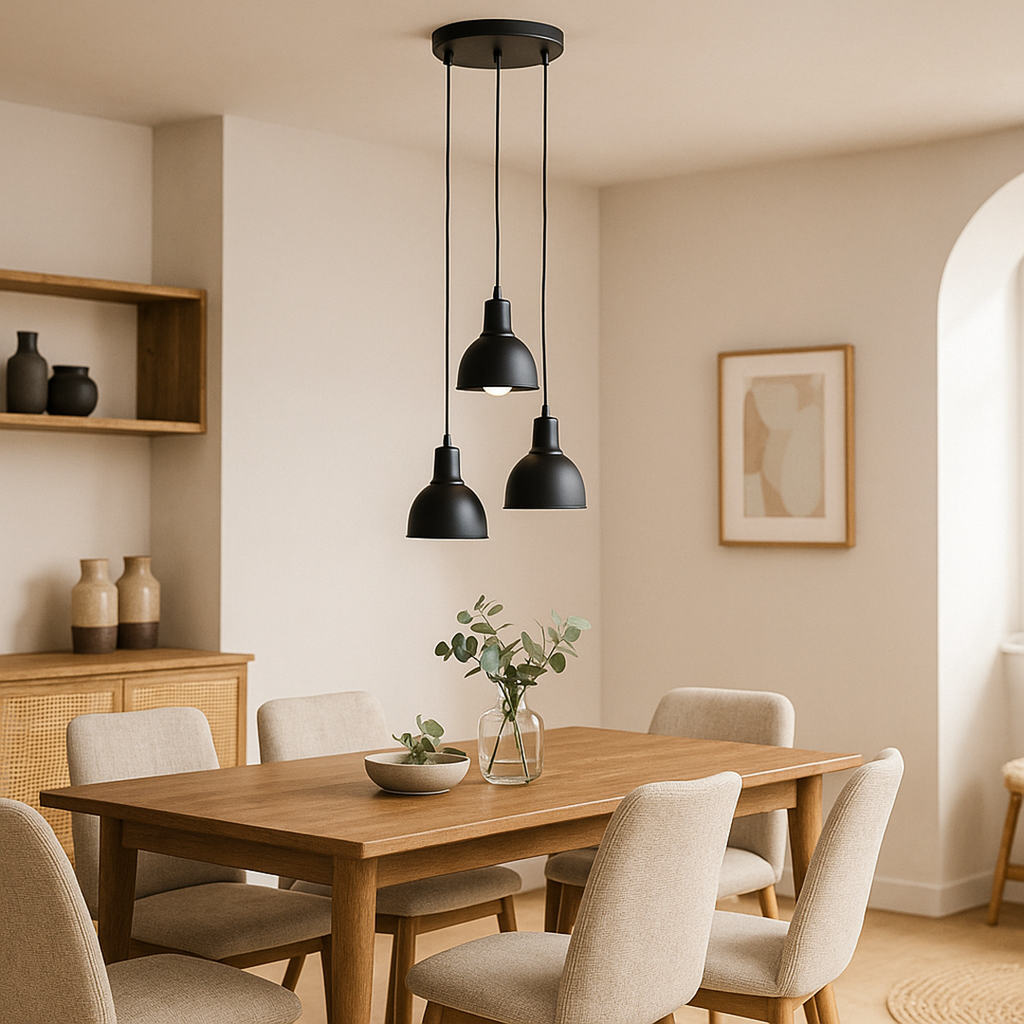 Lámpara Colgante Minimalista Triple de Metal Negro