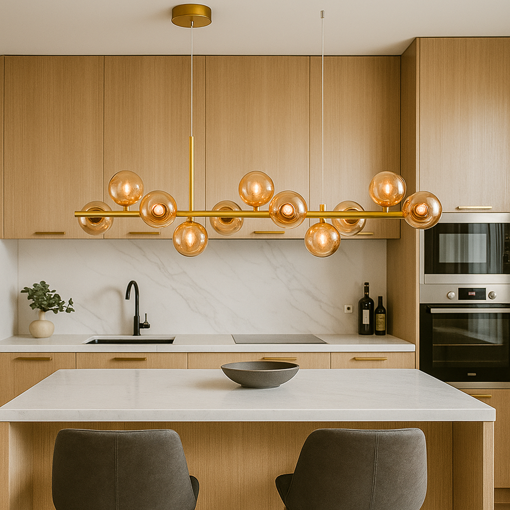 Lámpara Colgante Moderna De Vidrio Y Hierro | Altura Ajustable