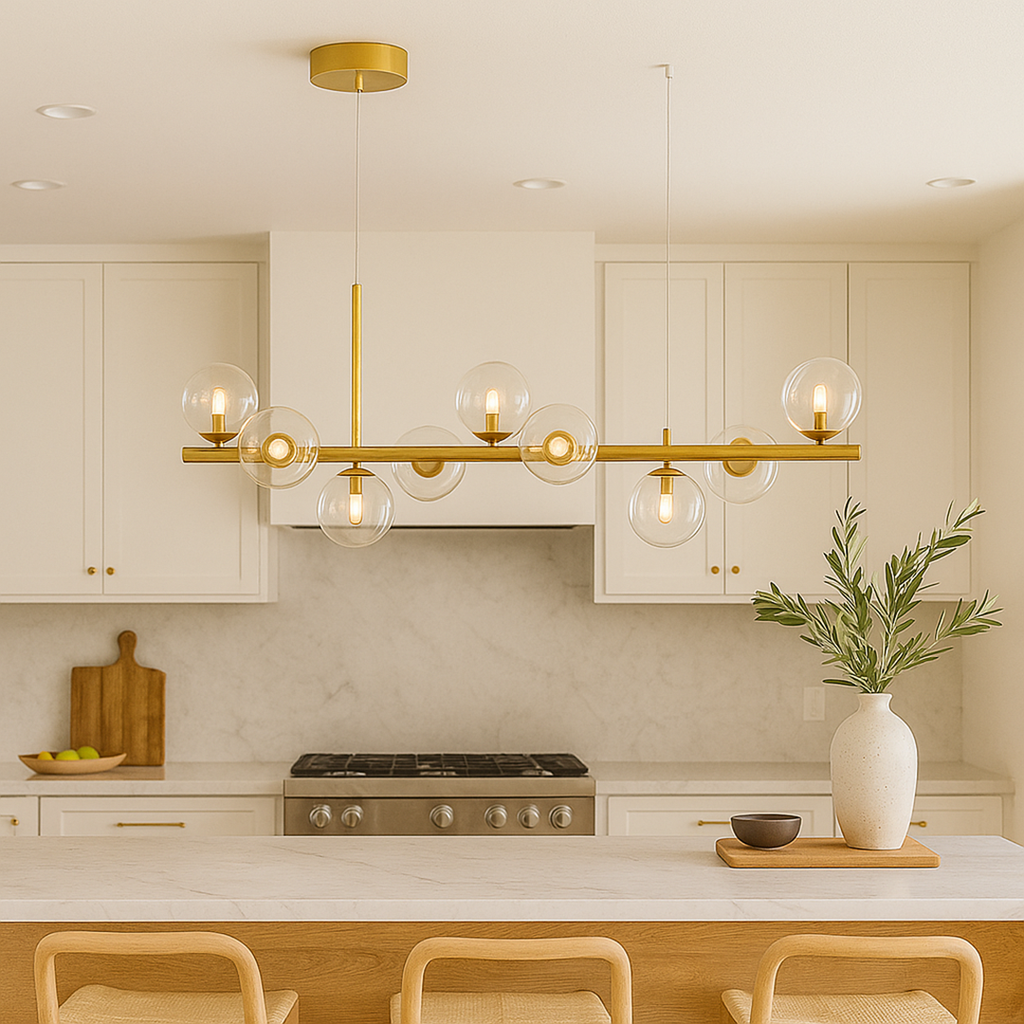 Lámpara Colgante Moderna De Vidrio Y Hierro | Altura Ajustable