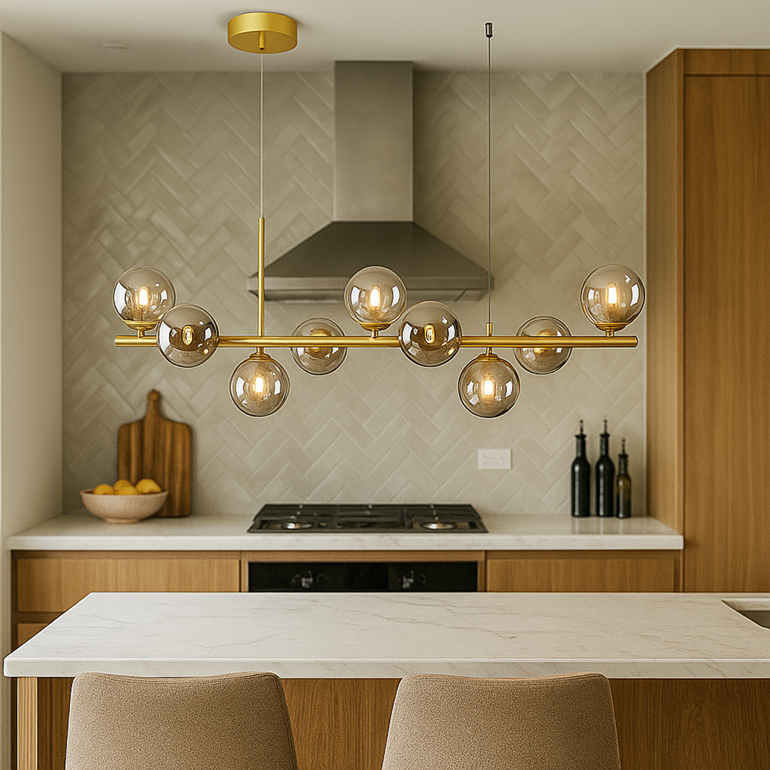 Lámpara Colgante Moderna De Vidrio Y Hierro | Altura Ajustable