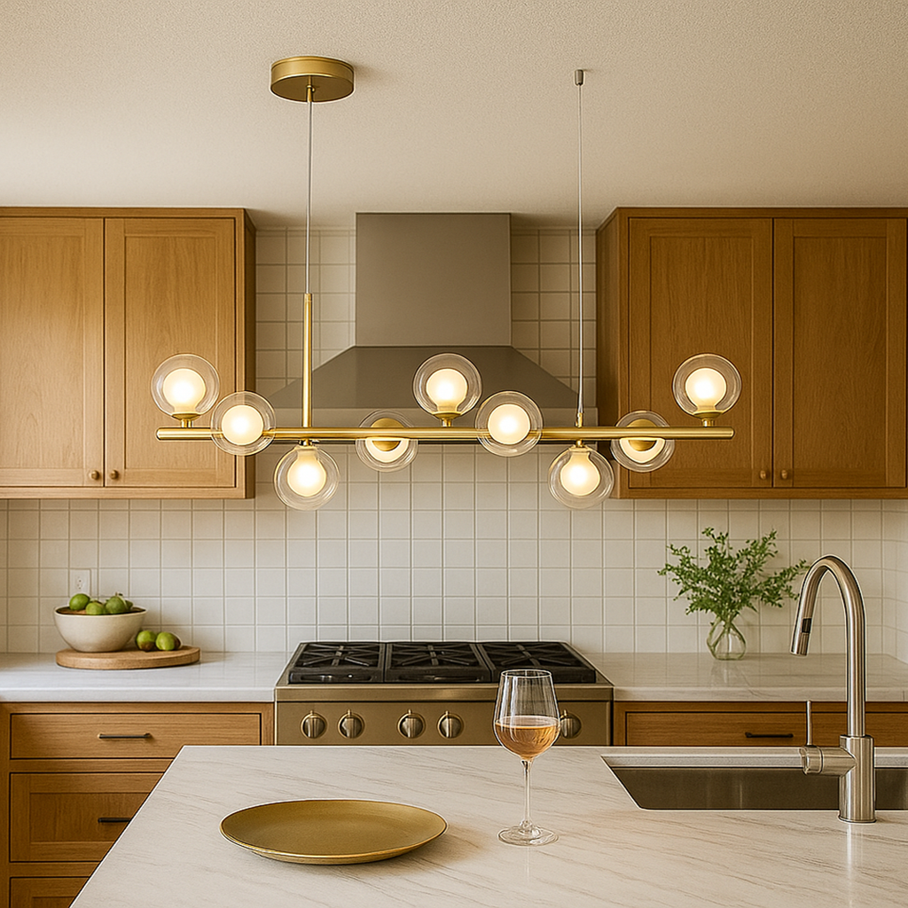 Lámpara Colgante Moderna De Vidrio Y Hierro | Altura Ajustable