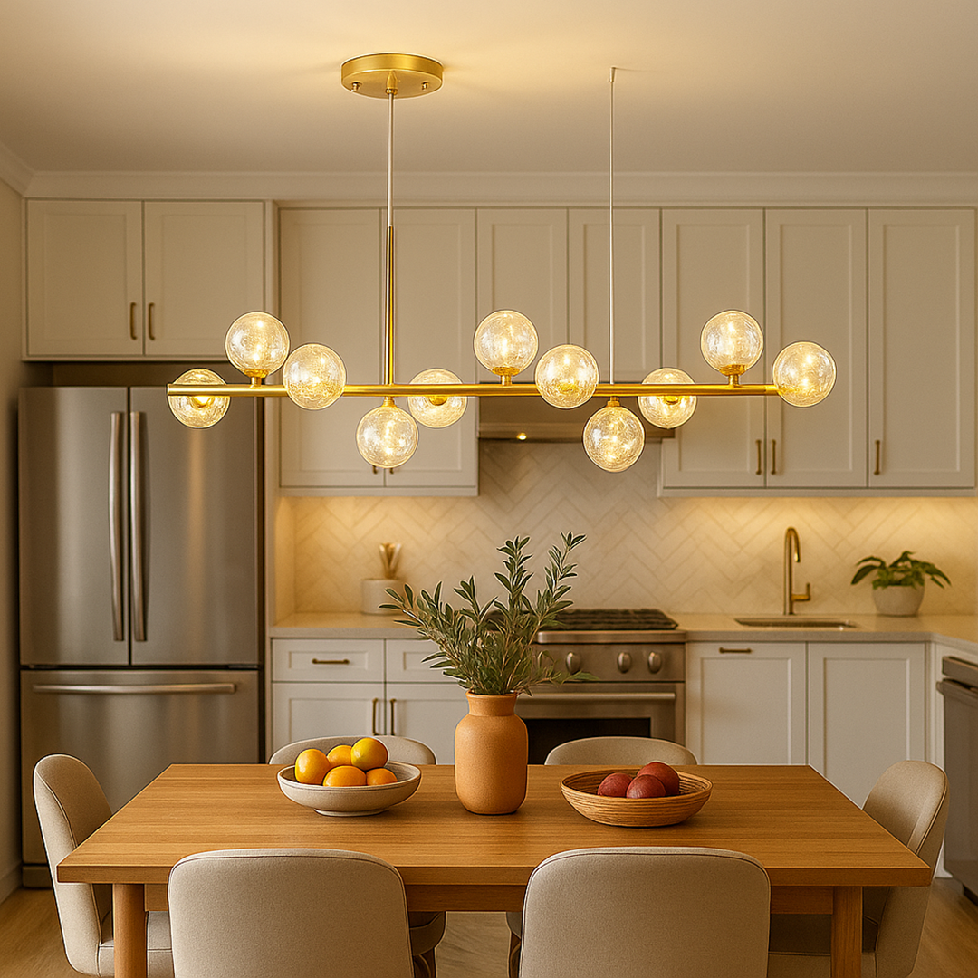 Lámpara Colgante Moderna De Vidrio Y Hierro | Altura Ajustable