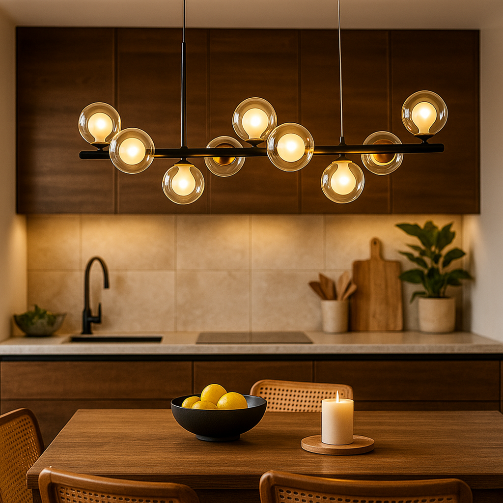 Lámpara Colgante Moderna De Vidrio Y Hierro | Altura Ajustable