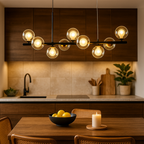 Lámpara Colgante Moderna De Vidrio Y Hierro | Altura Ajustable