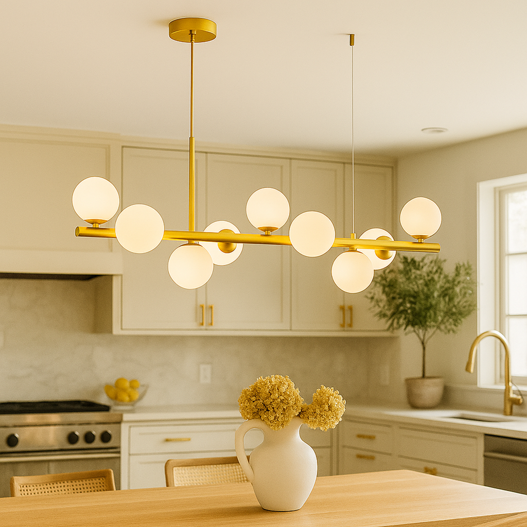 Lámpara Colgante Moderna De Vidrio Y Hierro | Altura Ajustable