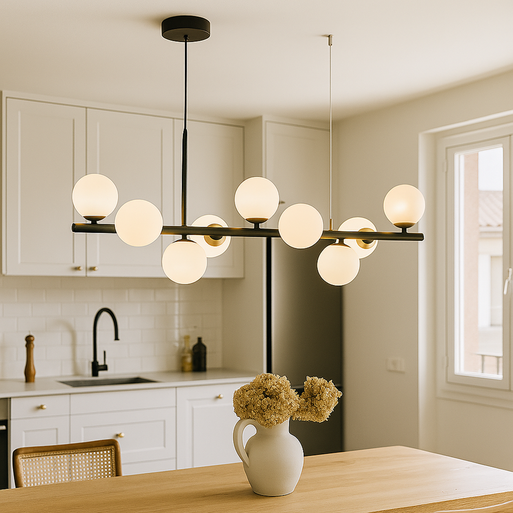 Lámpara Colgante Moderna De Vidrio Y Hierro | Altura Ajustable