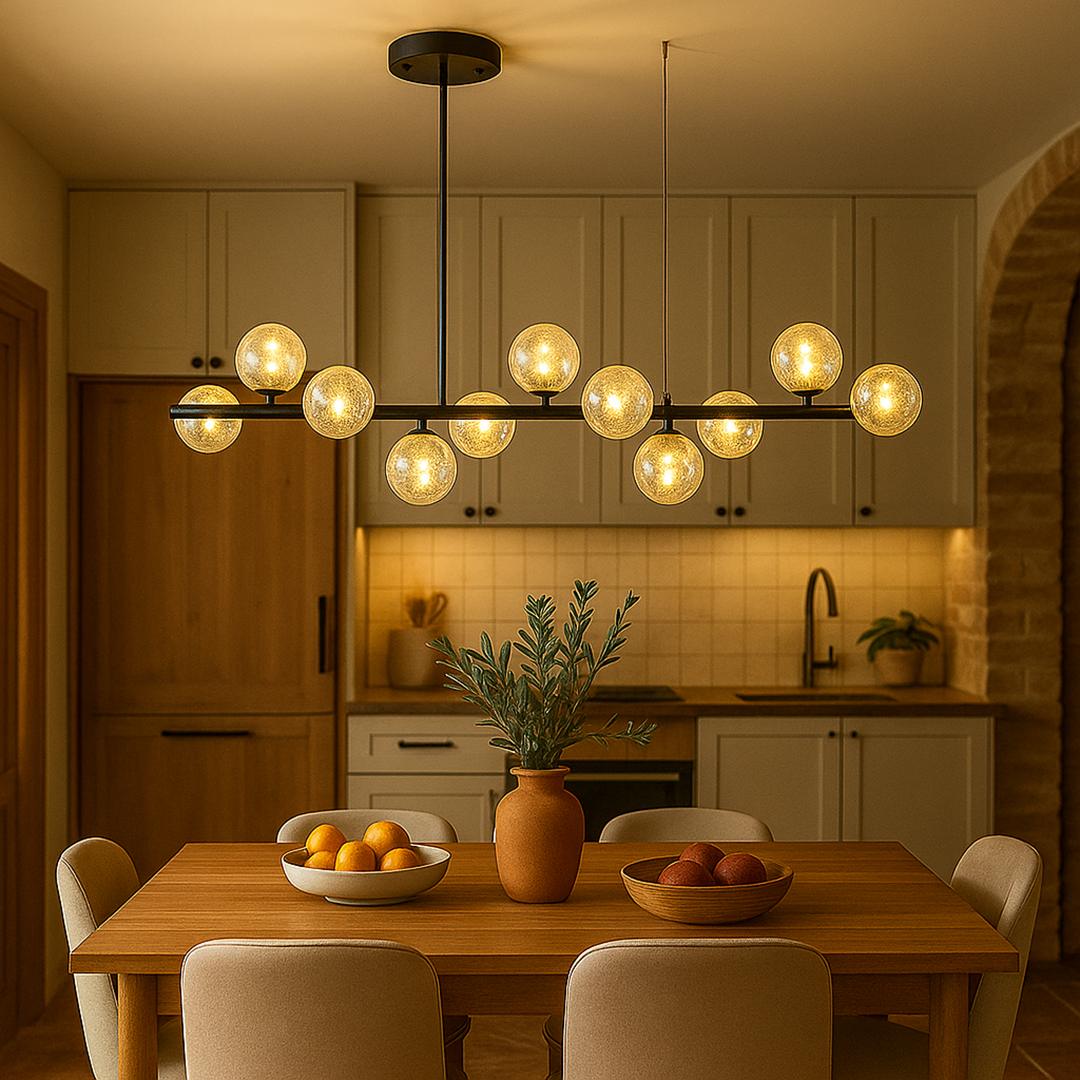 Lámpara Colgante Moderna De Vidrio Y Hierro | Altura Ajustable