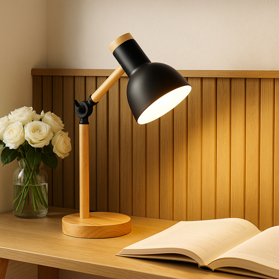 Lámpara de Escritorio de Madera Nórdica | Luz LED