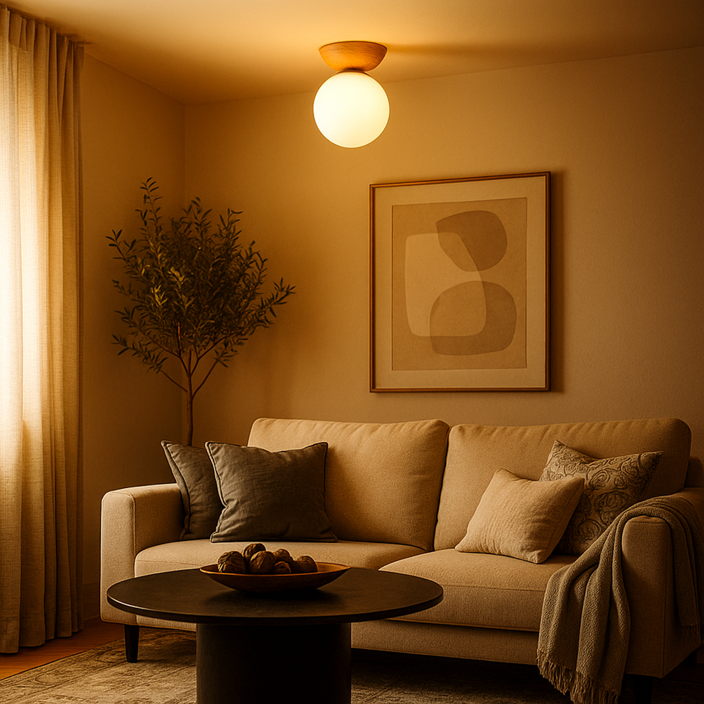 Glass, Wood, and Iron Ceiling Lamp | Scandinavian Style